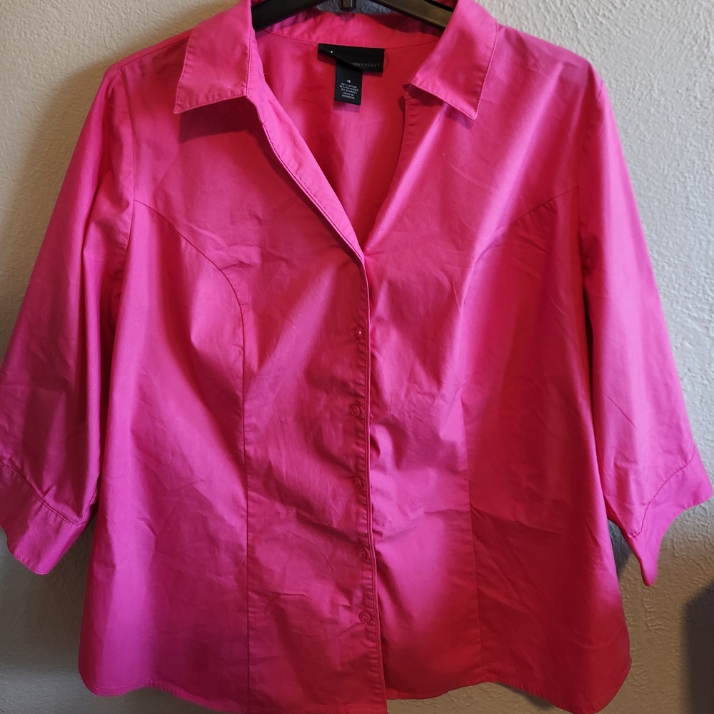 Lane Bryant Vibrant Pink Button-Down Shirt